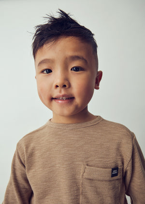 Boys Long Sleeve Ribbed Shirt | Caramel