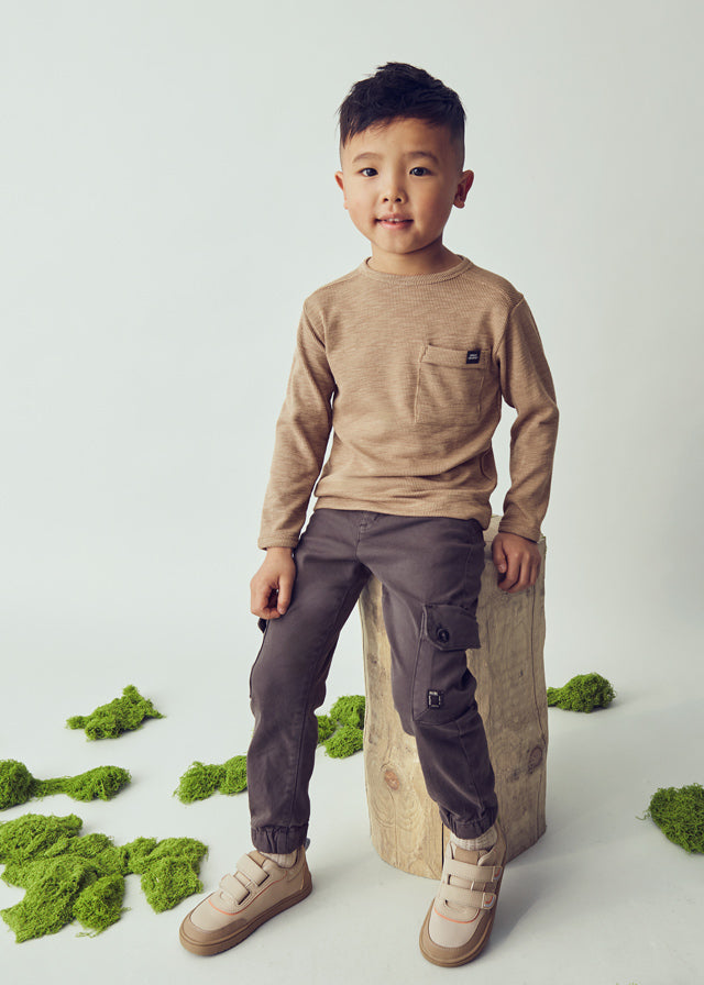 Boys Long Sleeve Ribbed Shirt | Caramel