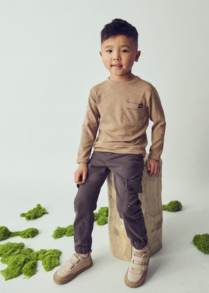 Boys Long Sleeve Ribbed Shirt | Caramel