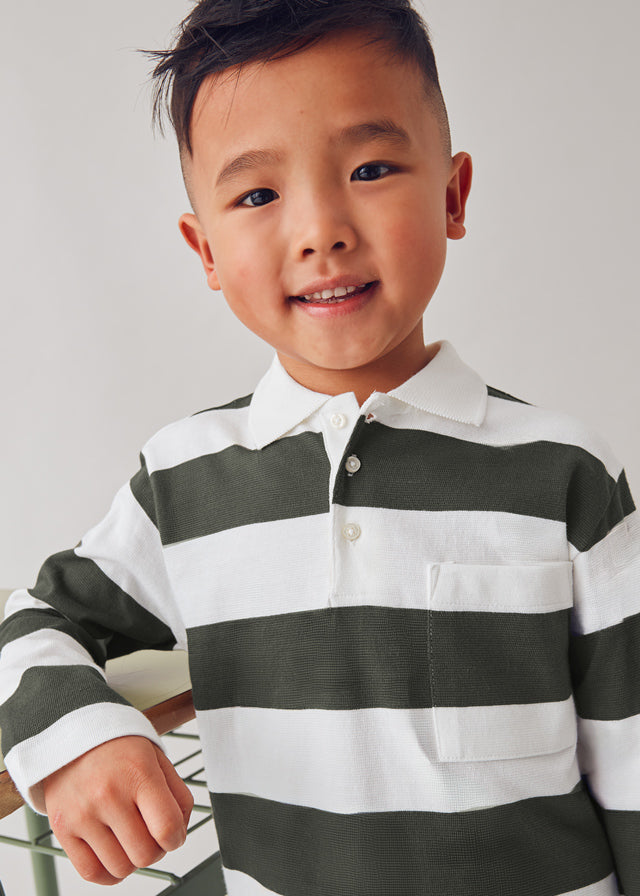 Boys Long Sleeve Rugby Stripe Polo | Olive