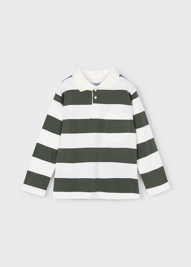 Boys Long Sleeve Rugby Stripe Polo | Olive
