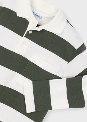 Boys Long Sleeve Rugby Stripe Polo | Olive