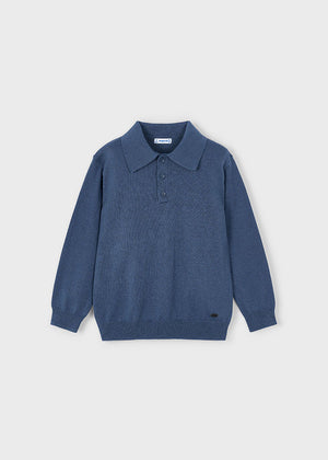 Boys Long Sleeve Knit Polo | Heather Steel