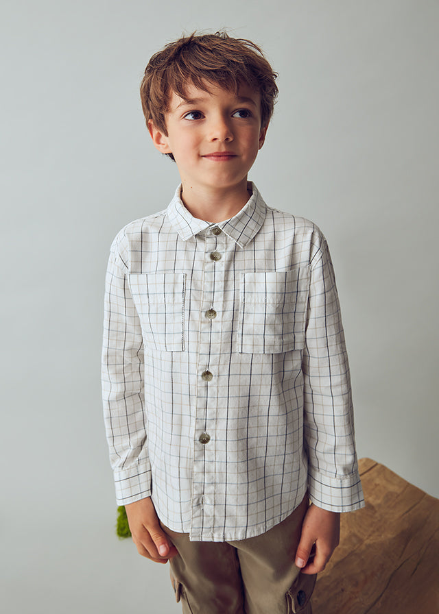 Boys Long Sleeve Plaid Shirt | Cream