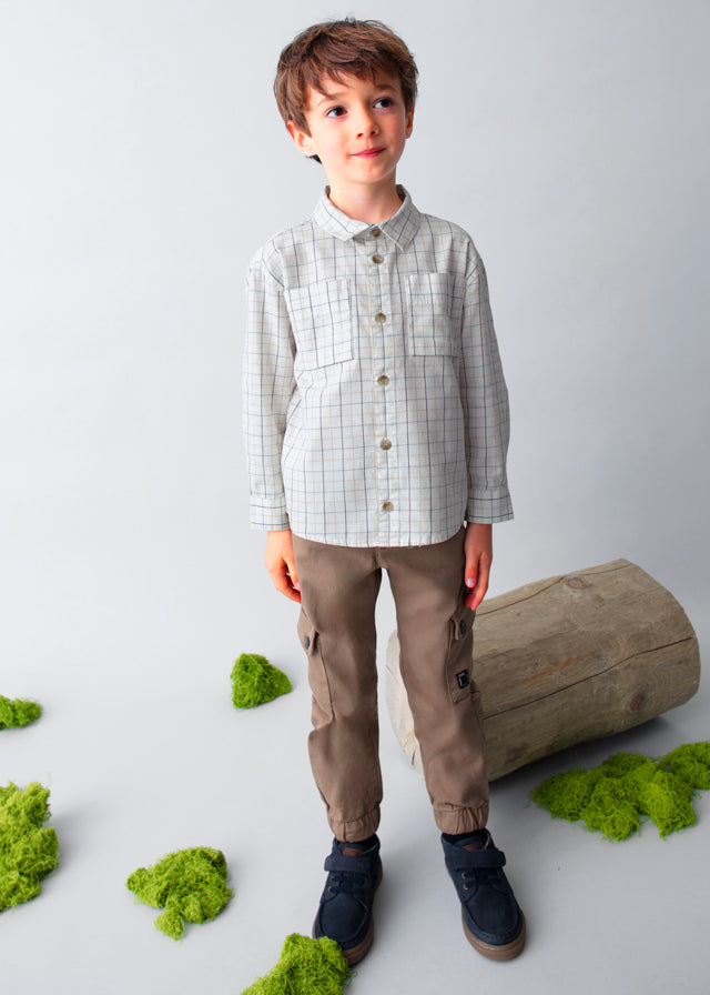 Boys Long Sleeve Plaid Shirt | Cream