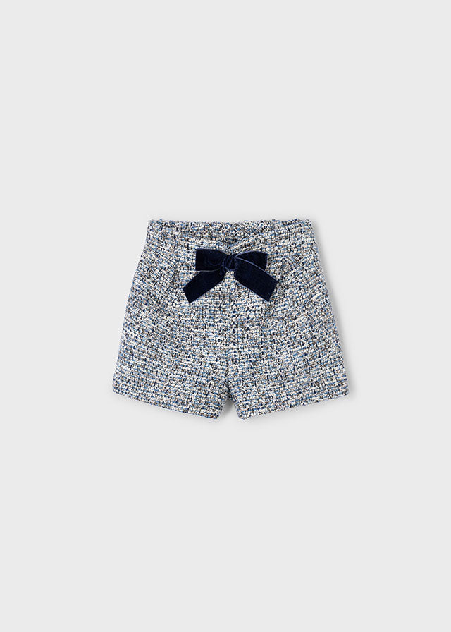 Girls Velvet Bow Tweed Shorts