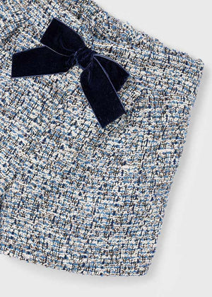 Girls Velvet Bow Tweed Shorts