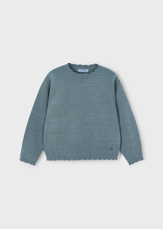 Girls Soft Pointelle Sweater | Sage