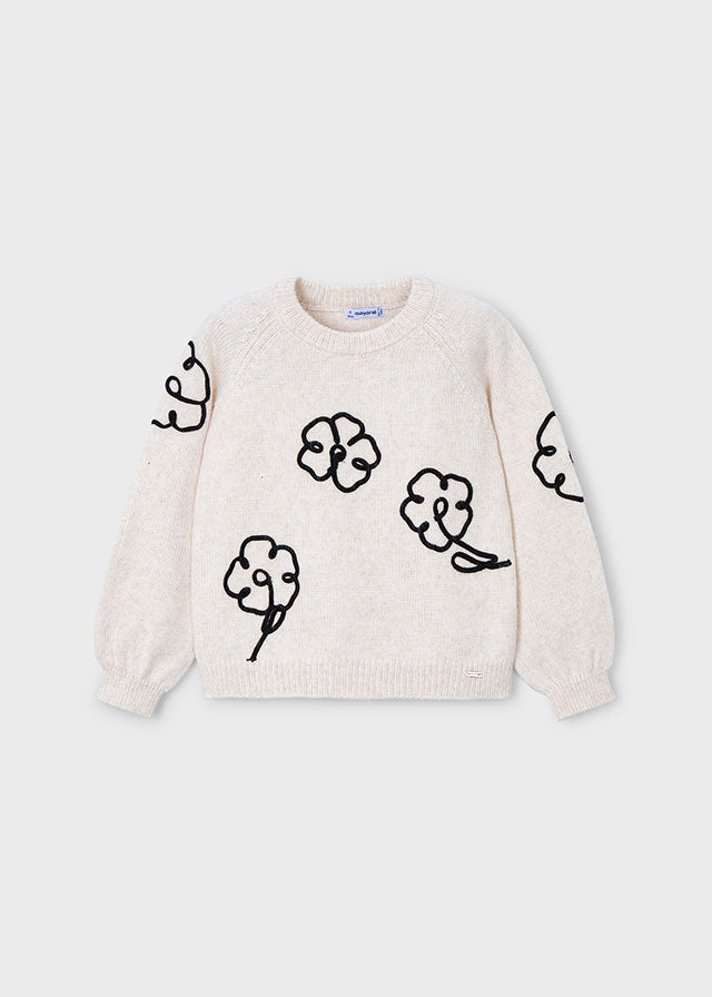 Girls Flower Knit Sweater | Macchiato