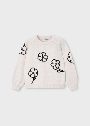 Girls Flower Knit Sweater | Macchiato