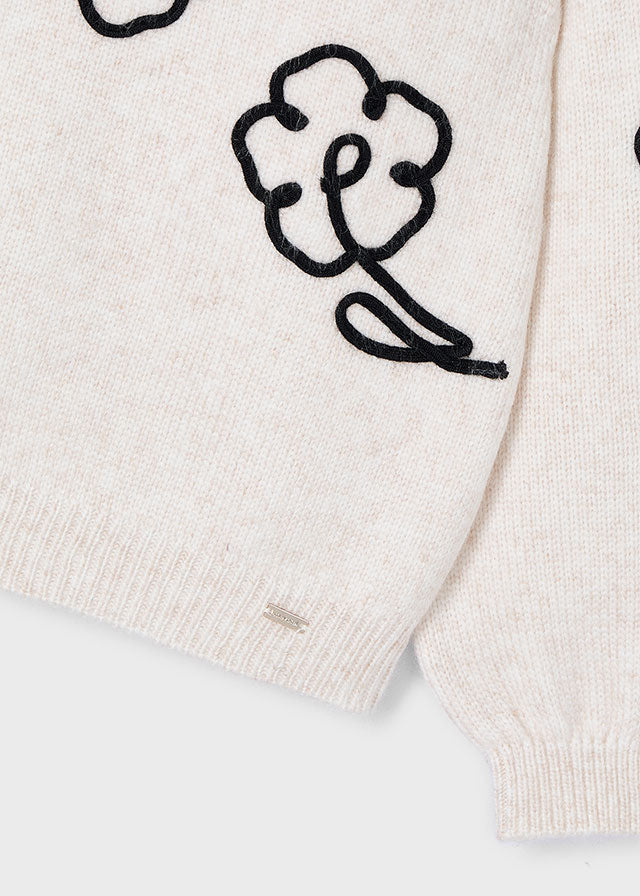 Girls Flower Knit Sweater | Macchiato