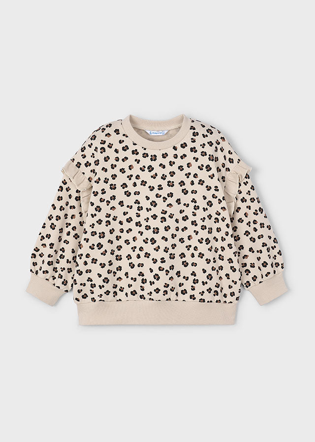 Girls Ruffle Sleeve Pullover | Leopard