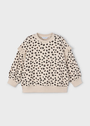 Girls Ruffle Sleeve Pullover | Leopard