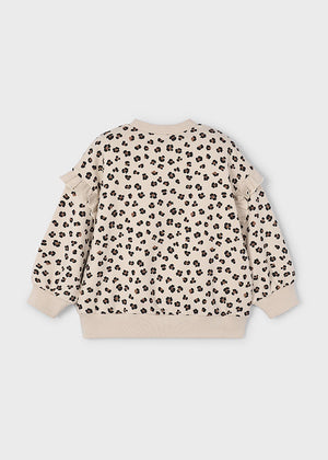 Girls Ruffle Sleeve Pullover | Leopard