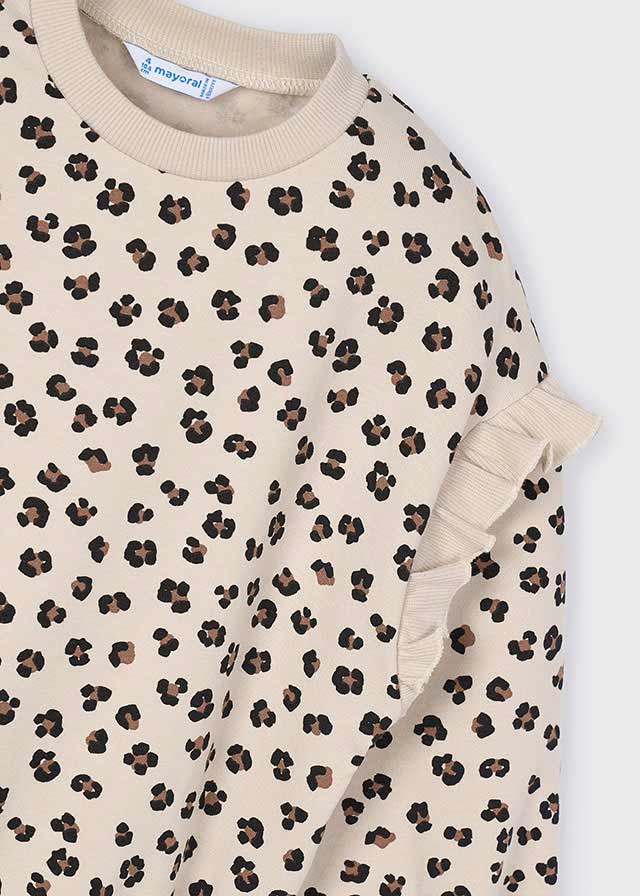 Girls Ruffle Sleeve Pullover | Leopard