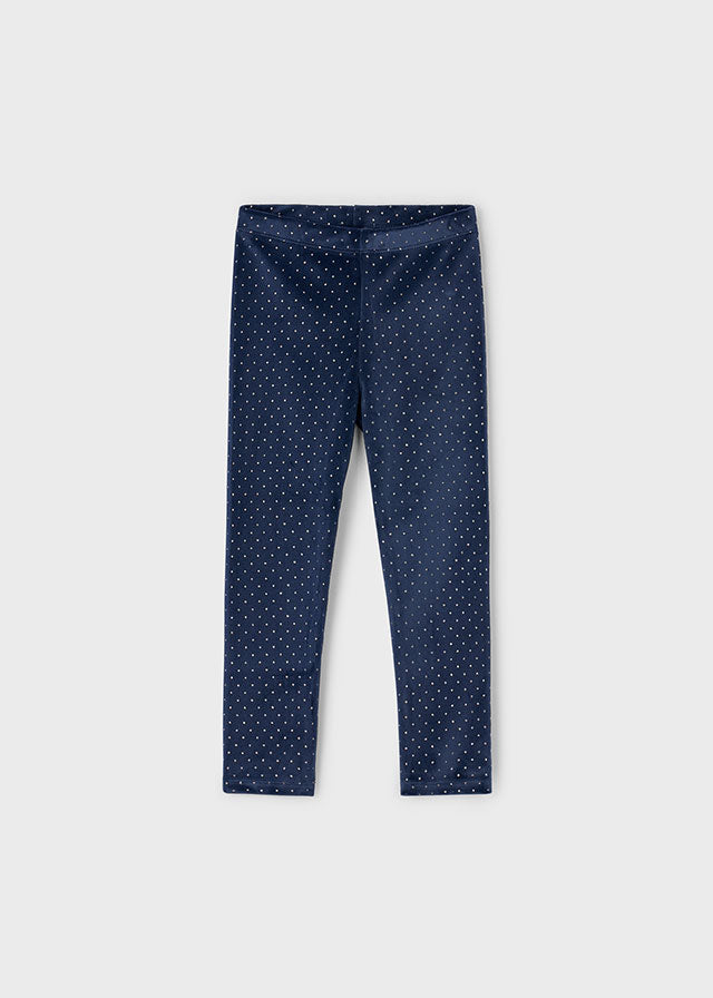 Girls Velvet Gold Dot Leggings | Navy