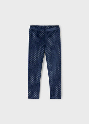 Girls Velvet Gold Dot Leggings | Navy