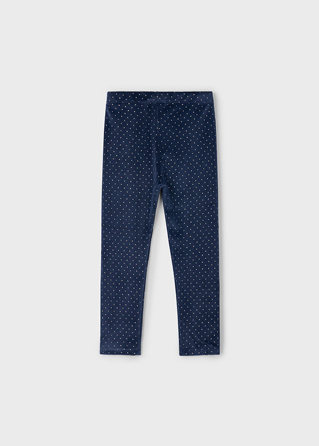 Girls Velvet Gold Dot Leggings | Navy