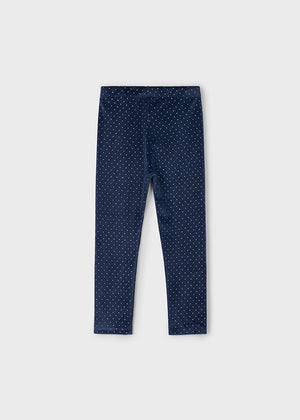 Girls Velvet Gold Dot Leggings | Navy