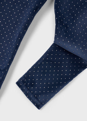 Girls Velvet Gold Dot Leggings | Navy