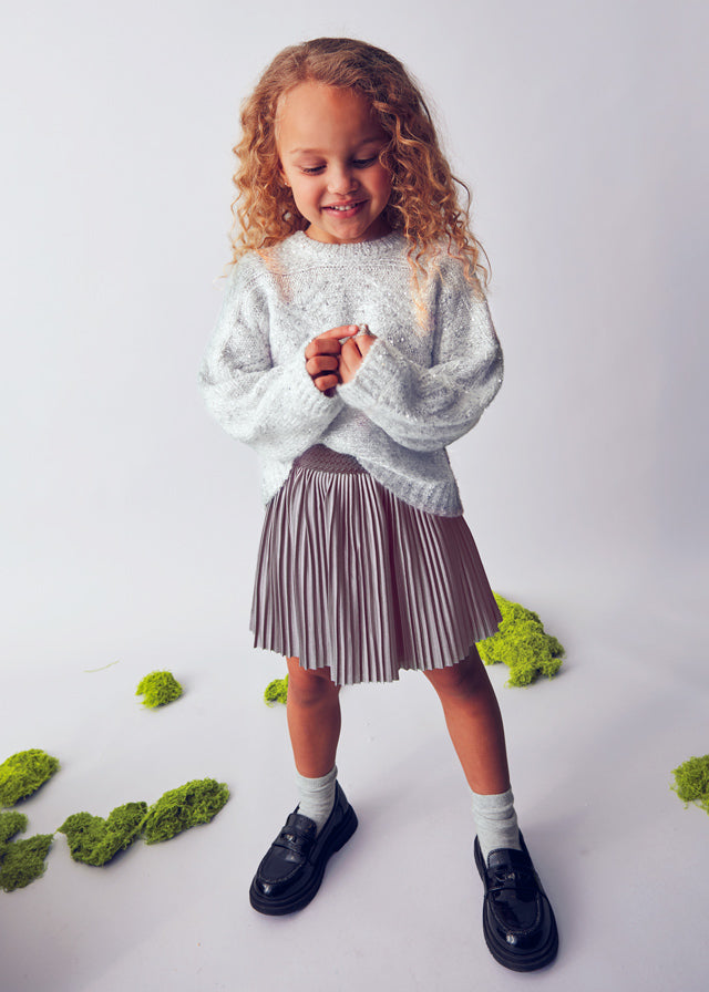 Girls Pleated Skirt | Silver