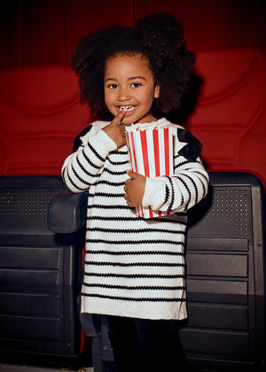 Girls Striped Bow Sweater Dress