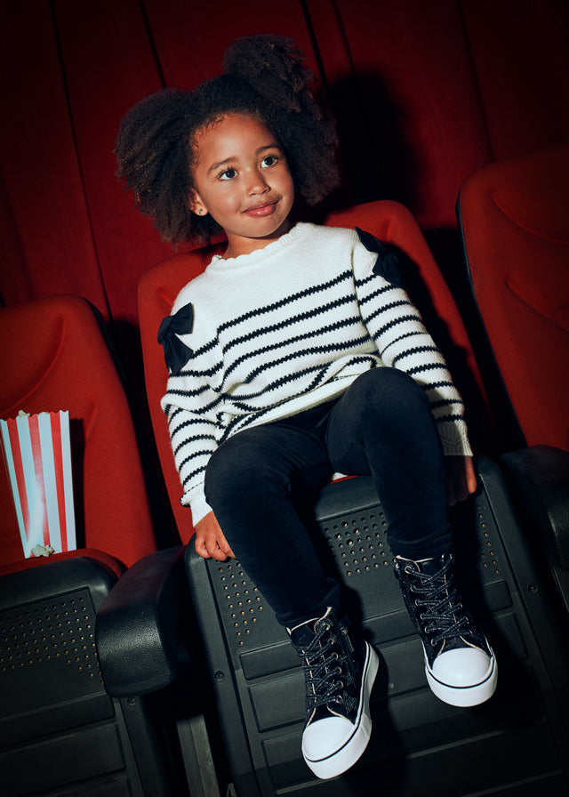 Girls Striped Bow Sweater Dress