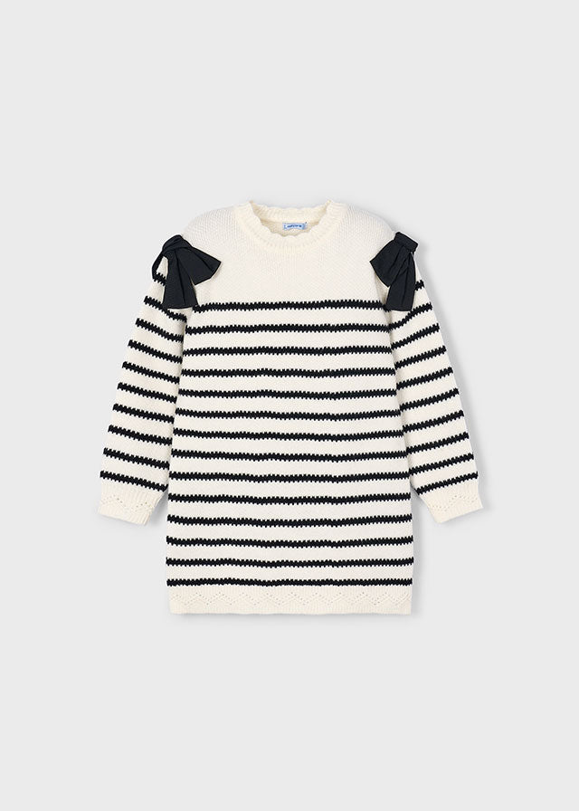 Girls Striped Bow Sweater Dress