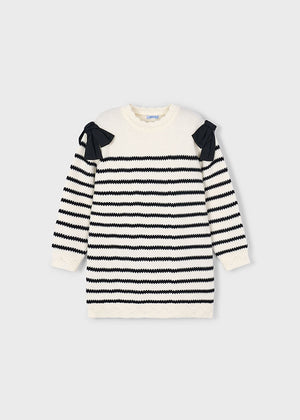 Girls Striped Bow Sweater Dress