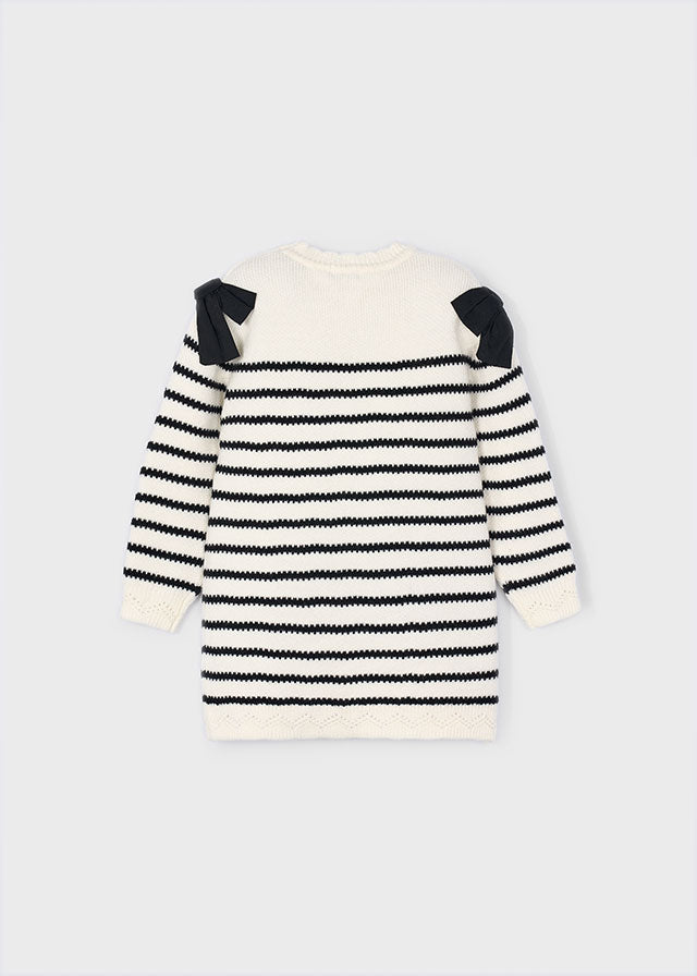 Girls Striped Bow Sweater Dress