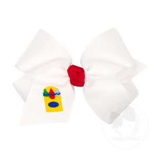 Grosgrain Hair Bow with Knot Wrap and Crayon Embroidery