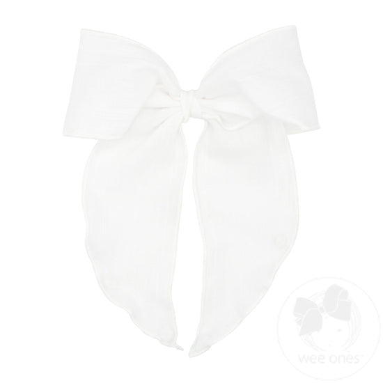Cotton Gauze Bowtie with Twisted Wrap and Whimsy Tails | White