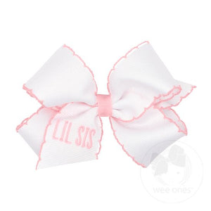 Medium Grosgrain Hair Bow with Moonstitch Edge and "LIL SIS" Embroidery | Pink or Blue