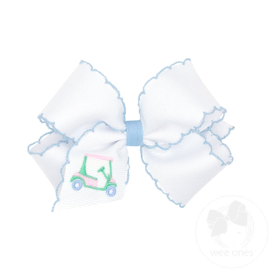 Grosgrain Hair Bow with Moonstitch Edge and Golf Cart Embroidery
