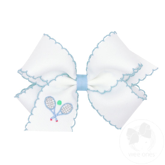 Grosgrain Hair Bow with Moonstitch Edge and Tennis Racket Embroidery