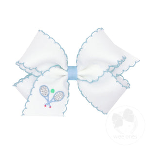 Grosgrain Hair Bow with Moonstitch Edge and Tennis Racket Embroidery