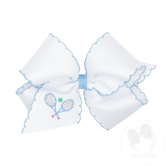 Grosgrain Hair Bow with Moonstitch Edge and Tennis Racket Embroidery