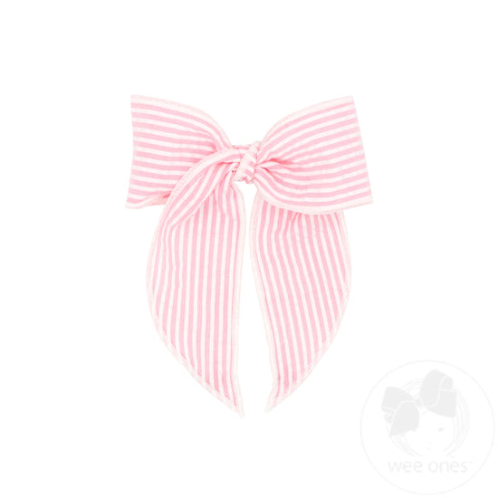 Wee Ones | Seersucker Bowtie with Twisted Wrap and Whimsy Tails | Pink