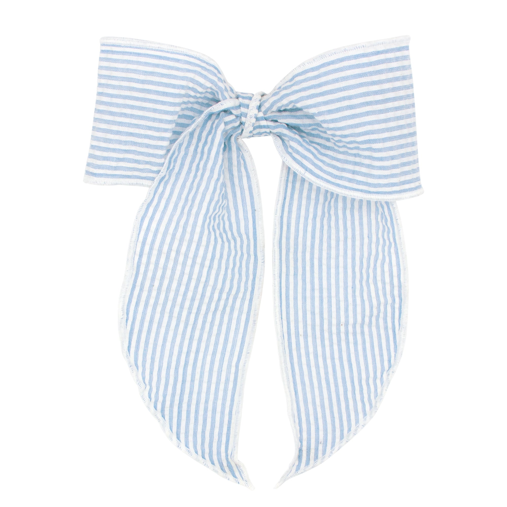 Seersucker Bowtie with Twisted Wrap and Whimsy Tails | Blue