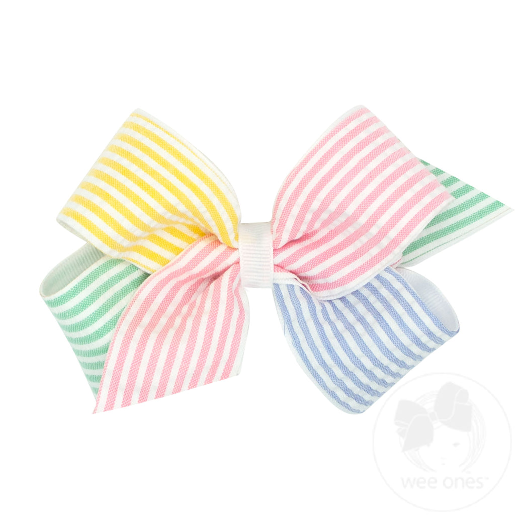Color Block Seersucker and Grosgrain Overlay Hair Bow | Assorted