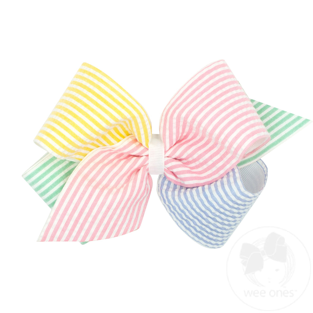 Color Block Seersucker and Grosgrain Overlay Hair Bow | Assorted