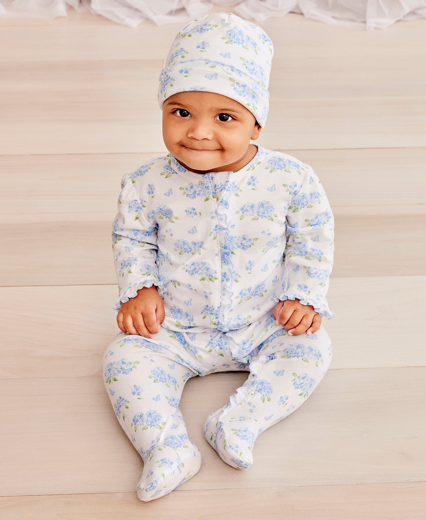 Heavenly Hydrangeas Blue Zip Footie