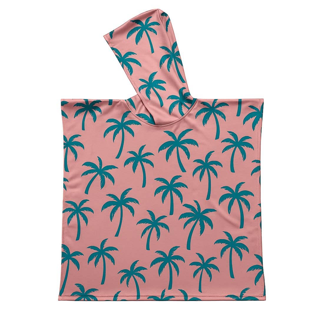 Kids Hooded UPF 50+ Poncho | Coral Palm Trees