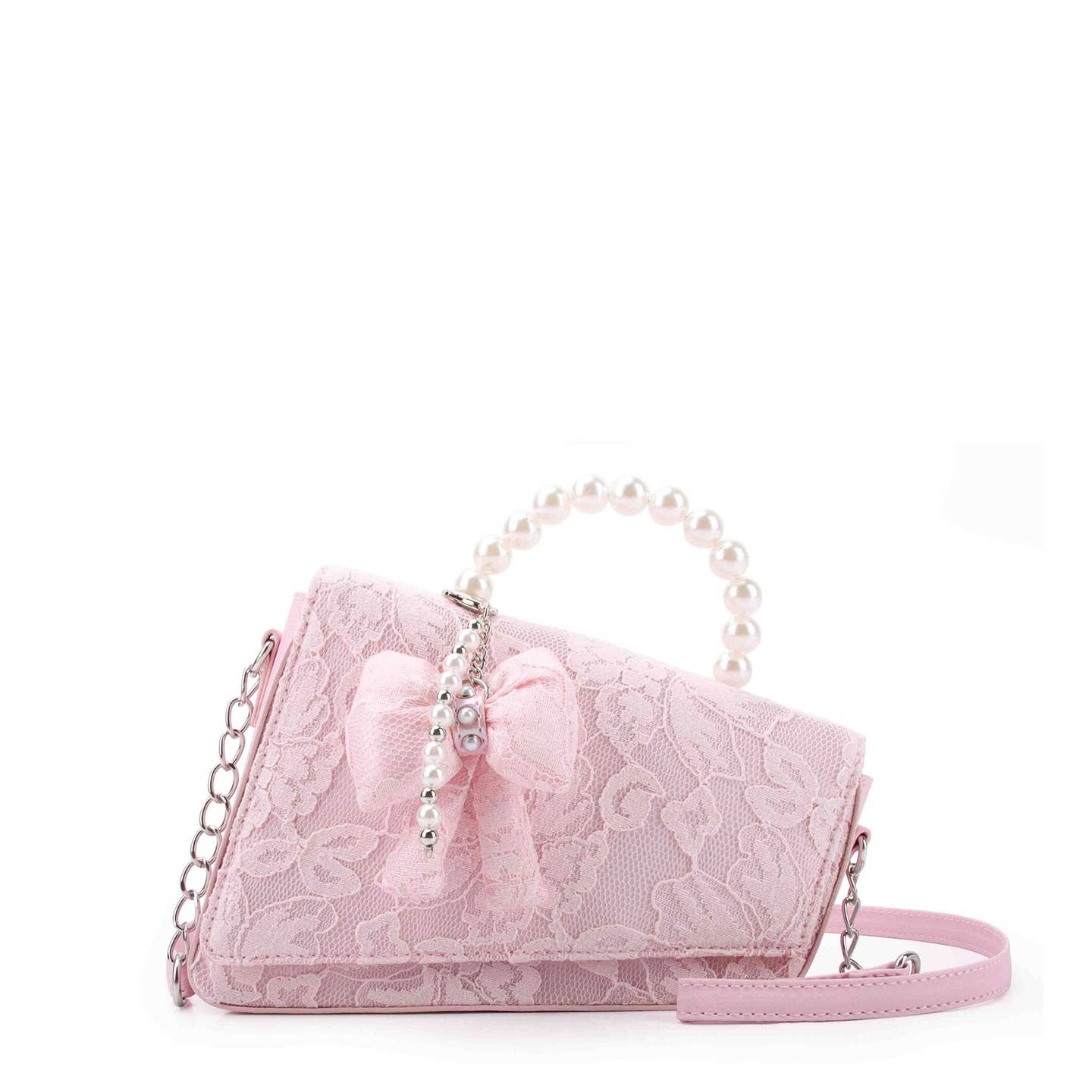 Lace Angled Flap Mini Crossbody Bag with Charm