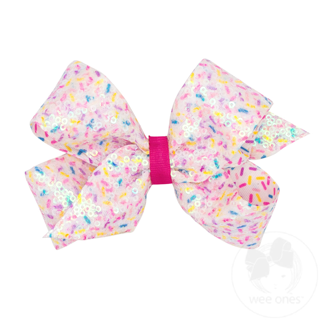Neon Confetti Printed Sequin Grosgrain Hair Bow | Assored
