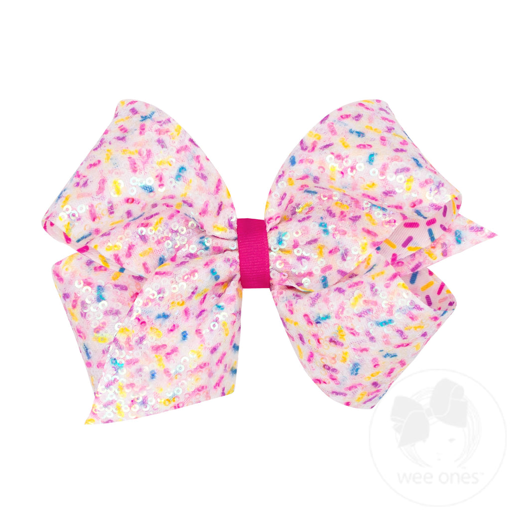 Neon Confetti Printed Sequin Grosgrain Hair Bow | Assored