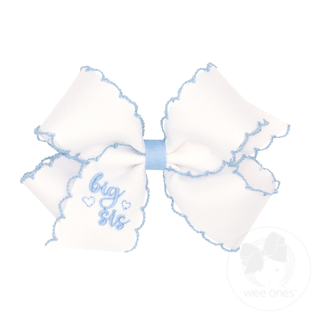 "Big Sis" Embroidered Grosgrain Hair Bow with Blue Moonstitch Edge | Assorted