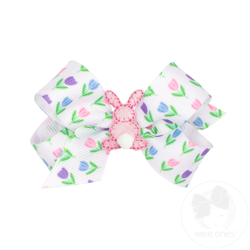 Mini Easter Print Hair Bow with Small Puff Tail Backside Bunny | Assorted