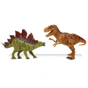 9" Poseable Lights and Sounds Dinosaurs | Stegosaurus + Tyrannosaurus Red