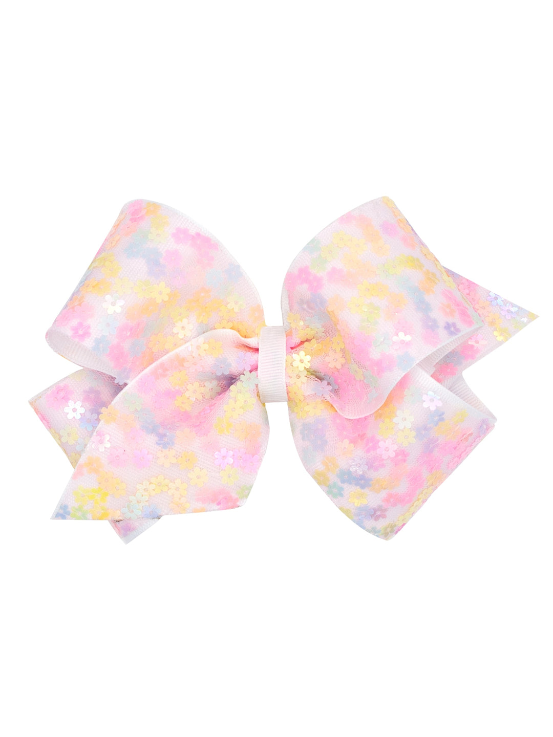 Multi Flower Sequin Tulle Overlay Grosgrain Hair Bow | Assorted